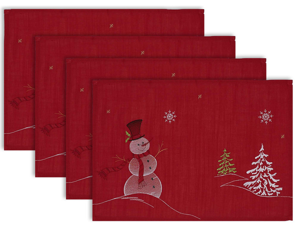 DII Embroidered Snowman Placemat, Set of 4 Contemporary Placemats