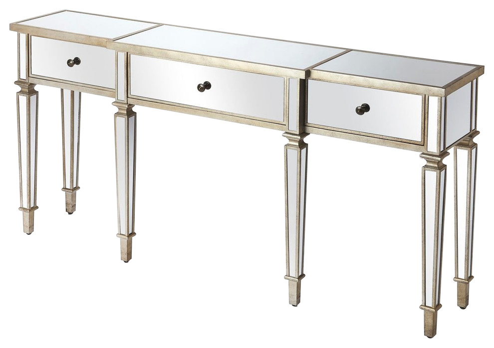 Offex Hayworth Rectangular Mirrored Console Table with Storage Drawers