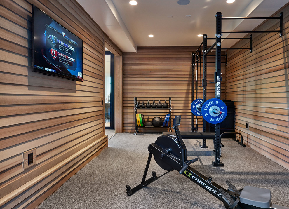 Photo of a contemporary home weight room in Portland.