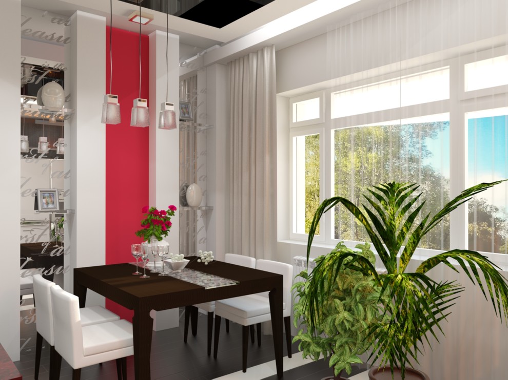 Интерьер загородного дома с красными акцентами