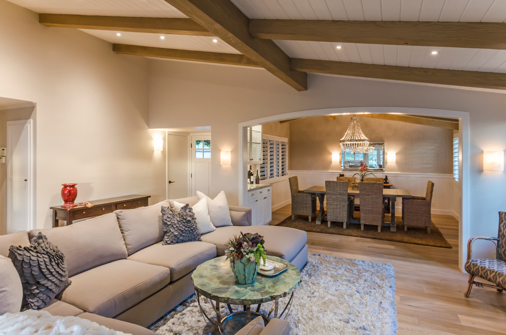 Example of a transitional home design design in Santa Barbara