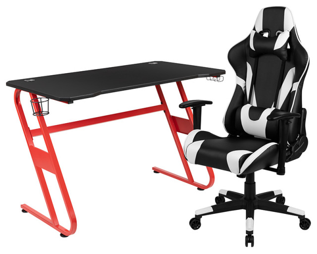 Gaming Desk and Reclining Gaming Chair Set with Cup Holder and