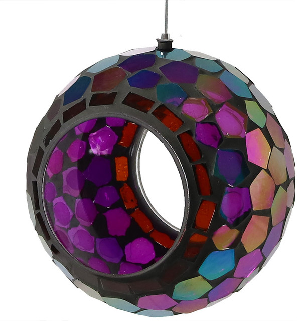 Sunnydaze Outdoor Round Glass Mosaic Hanging Outdoor Bird Feeder