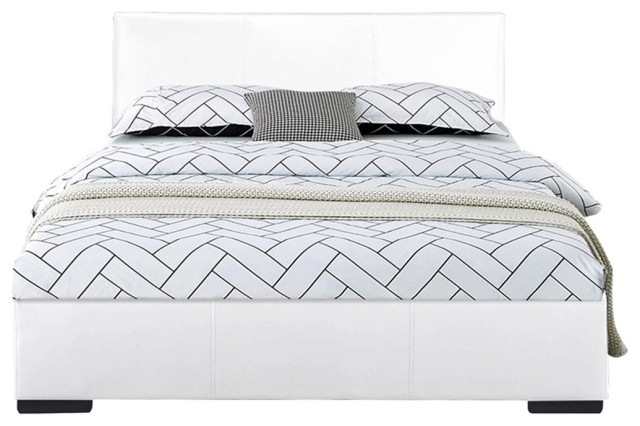 Camden Isle Abbey Upholstered White Faux Leather Queen Platform Bed