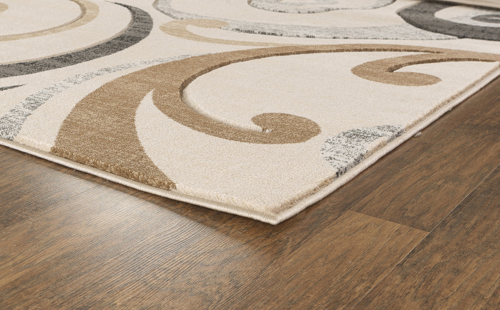 Beige Swirls HandCarved Soft Living Room Modern Contemporary Area Rug
