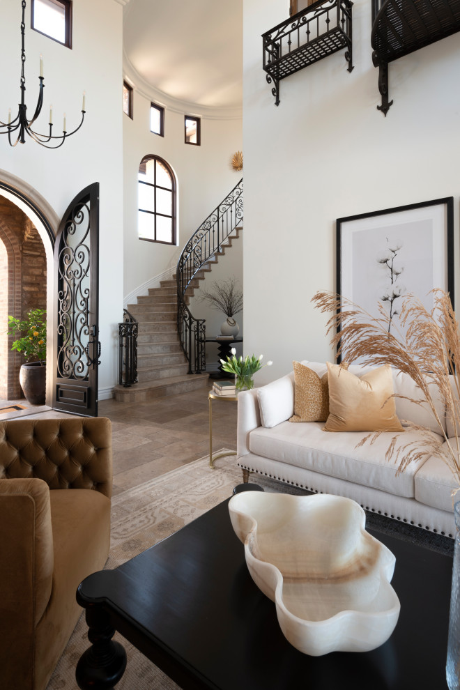 Example of a tuscan living room design in San Diego