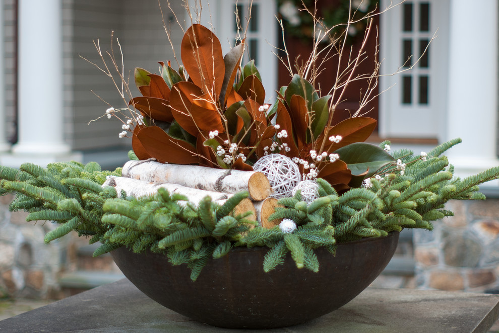 Inspiration for a traditional front yard landscaping in Boston for winter.