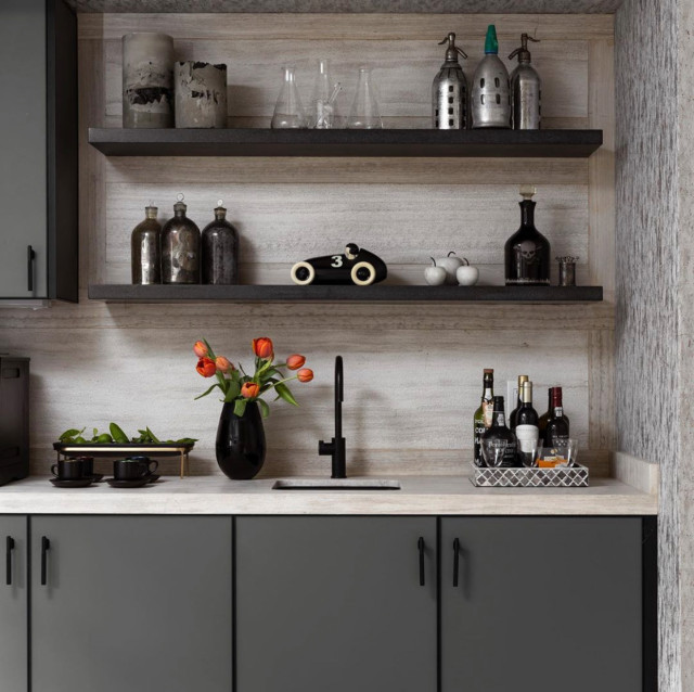 Contemporary Wet Bar Featuring the HydroTap Arc in Matte Black Modern