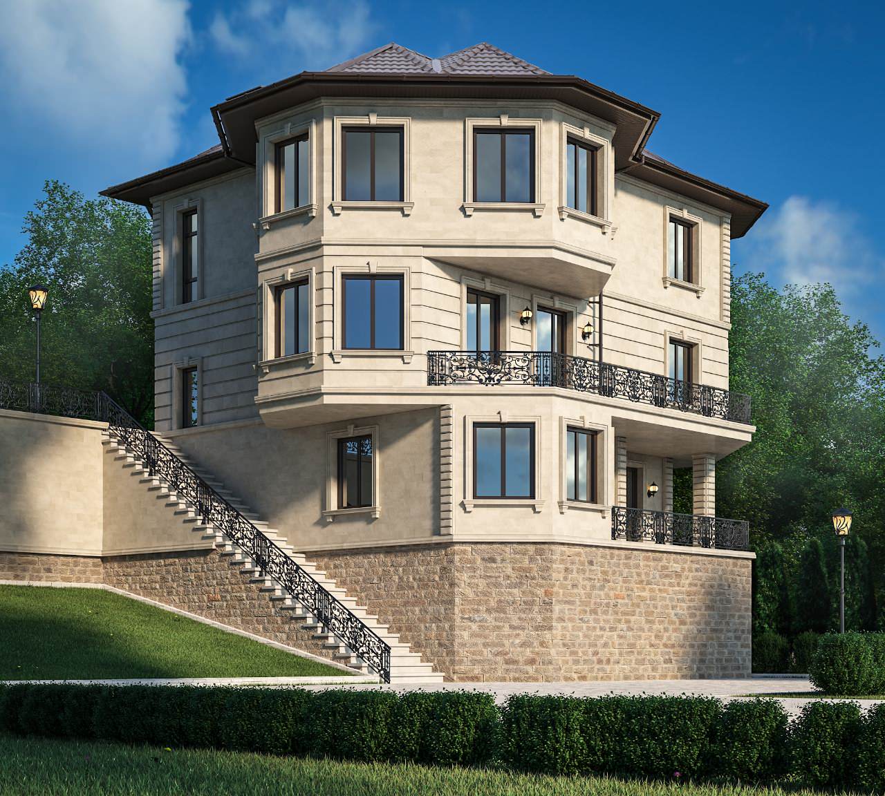 Фасад домовладения облицованный натуральным дагестанским камнем