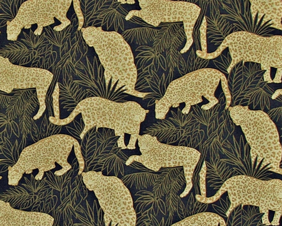 Jungle animal fabric jaguar drapery material metallic, Standard Cut