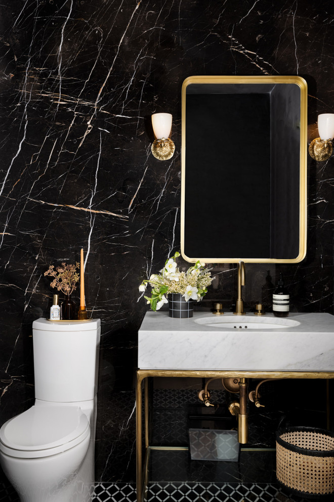This is an example of a contemporary powder room in Los Angeles.