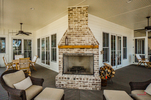 Brick Fireplace traditional-veranda