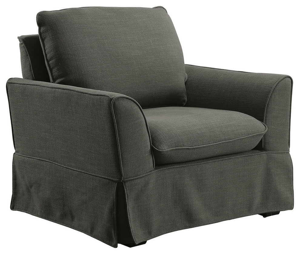 Welting Trim Fabric Upholstered Chair With Flared Arms, Gray