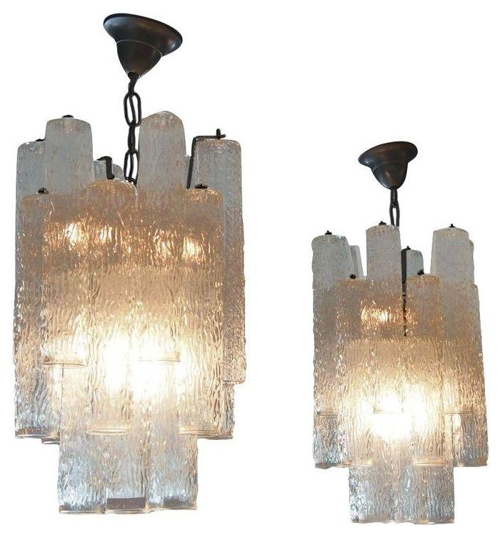 Pre-owned Italian Mid-Century Glass Chandeliers - A Pair