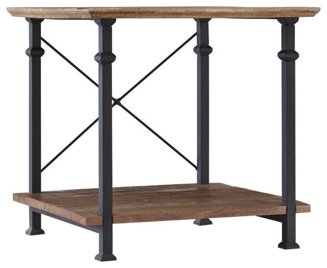 Industrial Side Table, Matte Gray Metal Frame With XSupport & Pine