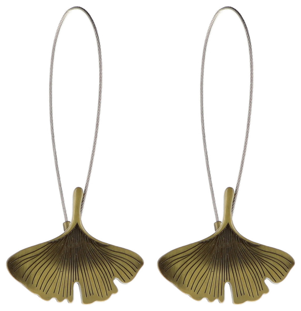 Set of 2 Magnetic Curtain Tiebacks with Metal Ginkgo Leaf Design, Bronze