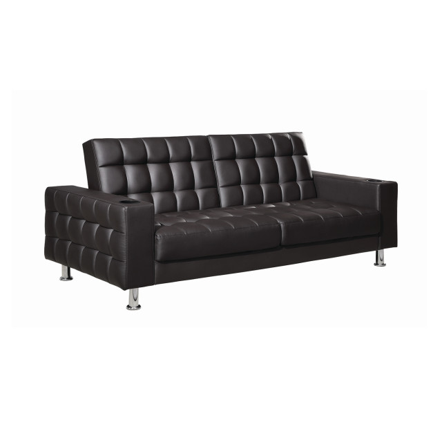 Upholstered Sofa Bed With Tufted Dark, Dark Brown Leather Sleeper Sofa