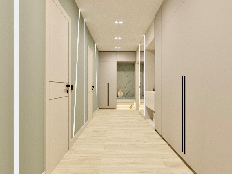 "Нотки Ментола" в кухни-гостиной для молодой пары в ЖК Лесопарковый