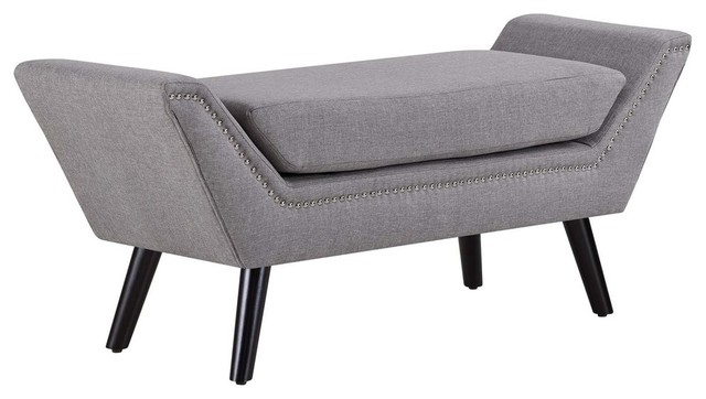 Antonio Upholstered Bench Seat with Stud Detailing in Dark Grey