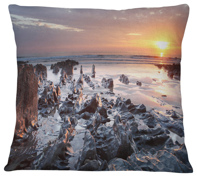 Sunset At Woolacombe Bay Devon Uk Seashore Throw Pillow Beach