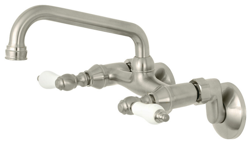 KS513SN 6" Adjustable Center Wall Mount Kitchen Faucet, Brushed Nickel