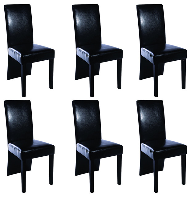 vidaXL Faux Leather Wood Dining Chairs, Black, Set of 6