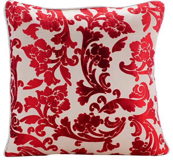 Red Red Floral 26"x26" Burnout Velvet Euro Sham, Cayenne Red Florals