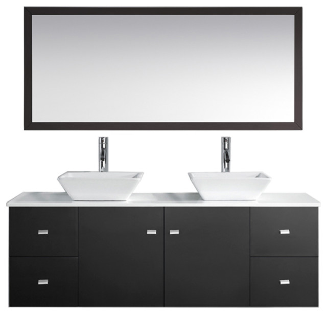 Clarissa 61" Double Vanity, Top: White Stone, Faucet: Polished Chrome