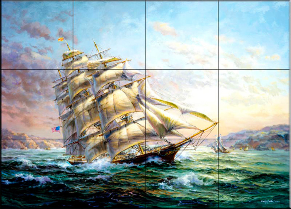 Tile Mural, Clipper Ship Surprise by Nicky Boehme