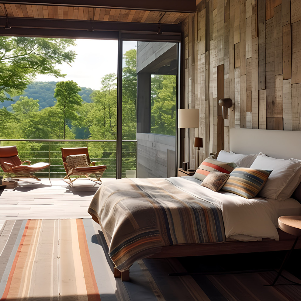Cette image montre une chambre minimaliste en bois.