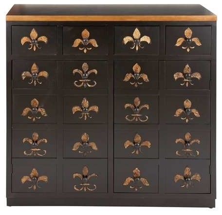 Dresser in Brown Lacquer and Fleur De Lis Imprints