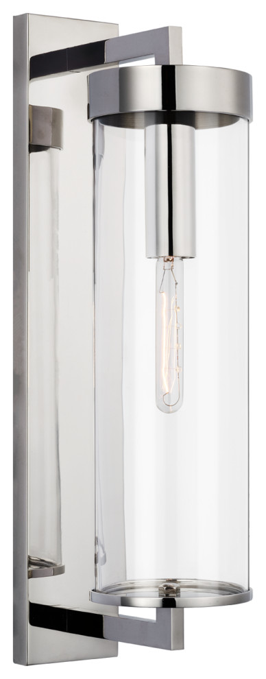 Liaison Large Bracketed Outdoor Wall Sconce in Polished Nickel with Clear Glass
