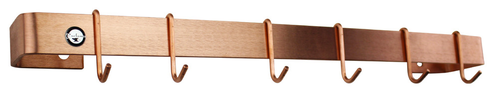 Handcrafted 30" Wall Rack Utensil Bar w 6 Hooks, Brushed Copper