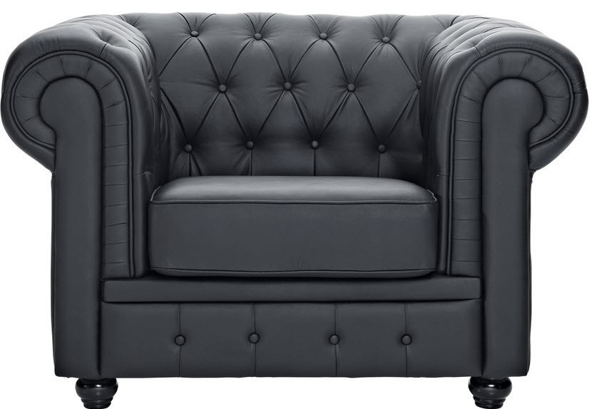 Chesterfield Leather Armchair, Black