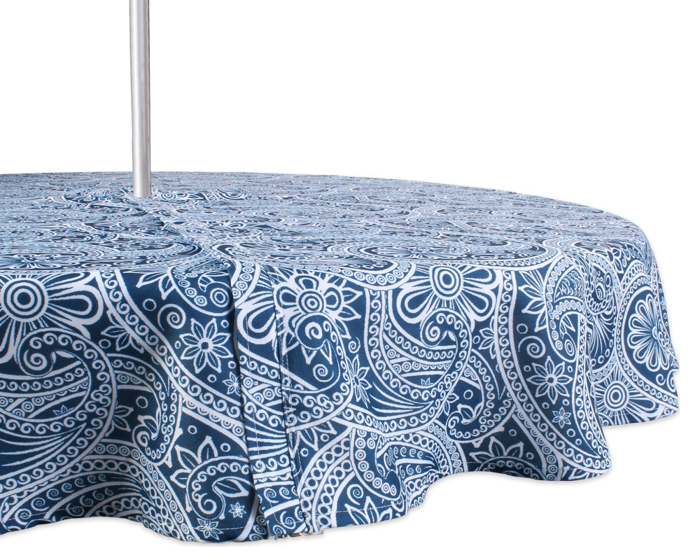Blue Paisley Print Outdoor Tablecloth With Zipper 60 Round, 60" ROUND