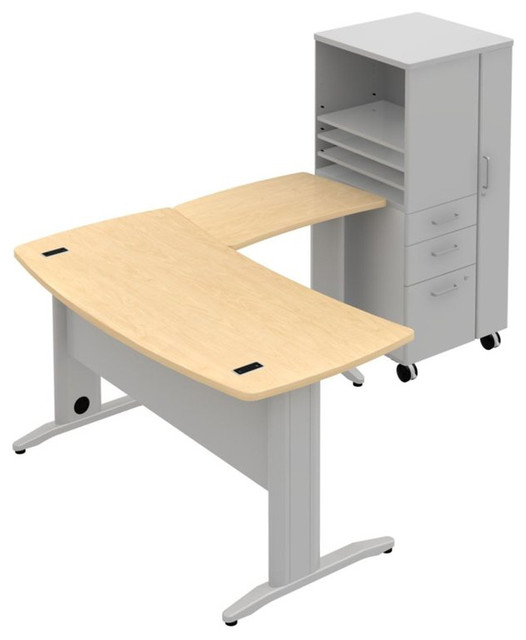 Bush Sector 60" RH L-Shape Curved Desk with File Locker in Natural Maple