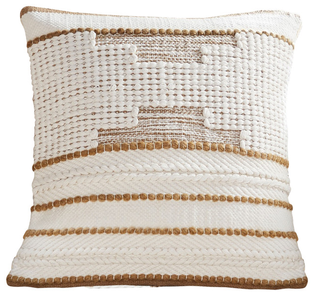 Benzara BM276704 Decorative Throw Pillow Cover, Textured Design, White Fabric