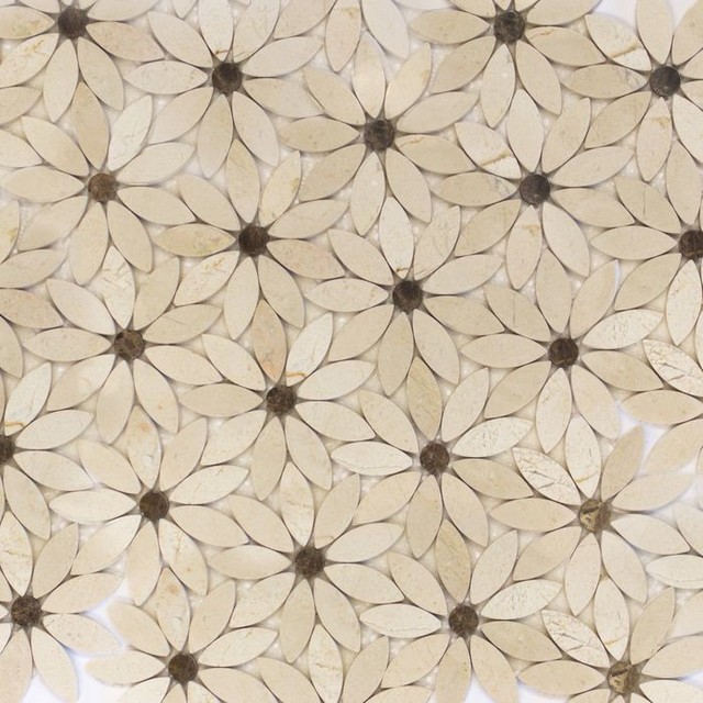 Flower Pattern Natural Stone Mosaic Tiles Polished Contemporary