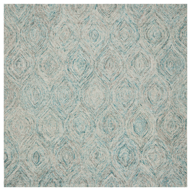 Safavieh Ikat Collection IKT631 Rug, Ivory/Sea Blue, 6' Square