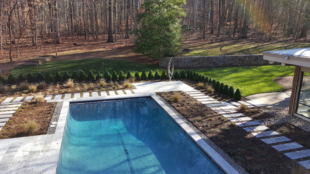 Inspiration for a large transitional backyard stone and rectangular lap pool remodel in Baltimore