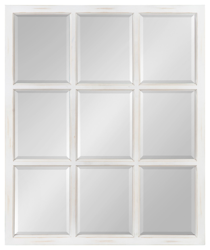Hogan 9 Windowpane Wood Wall Mirror, White 26x32