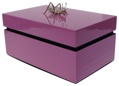 Decorative Rectangular Box With Silver Plated Cricket, Dusty Rose