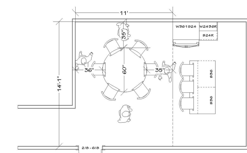 What size dining tables work well in a 12x12 dining room? Round, recta