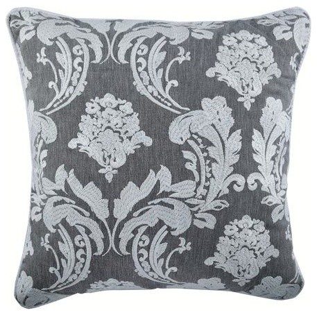 Grey Throw Pillow Cover Victorian Damask Cotton Victorian Beauty