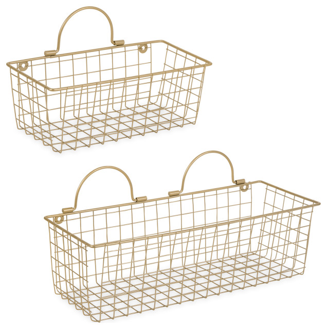 Asst Gold Wire Wall Baskets, 2-Piece Set