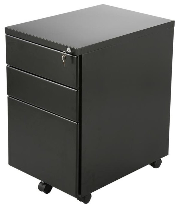 3 Drawer Black File Cabinet on Casters