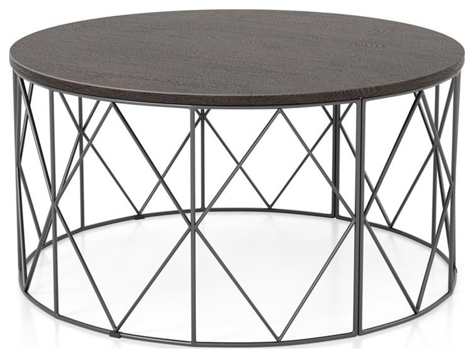 Bowery Hill Industrial Wood Round Coffee Table in Walnut Finish