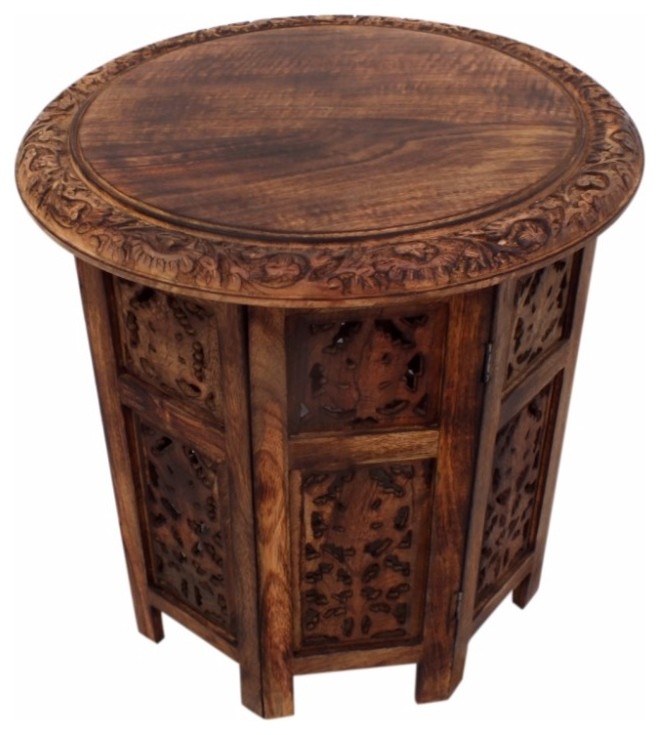 Benzara UPT-148946 Wooden Hand Carved Folding Accent Coffee Table, Brown