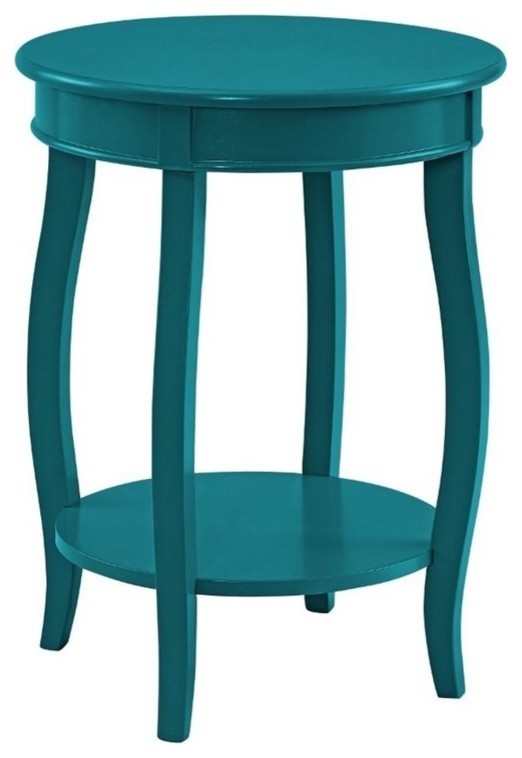 Bowery Hill Round Contemporary Wood End Table with Shelf in Blue Contemporary Side Tables