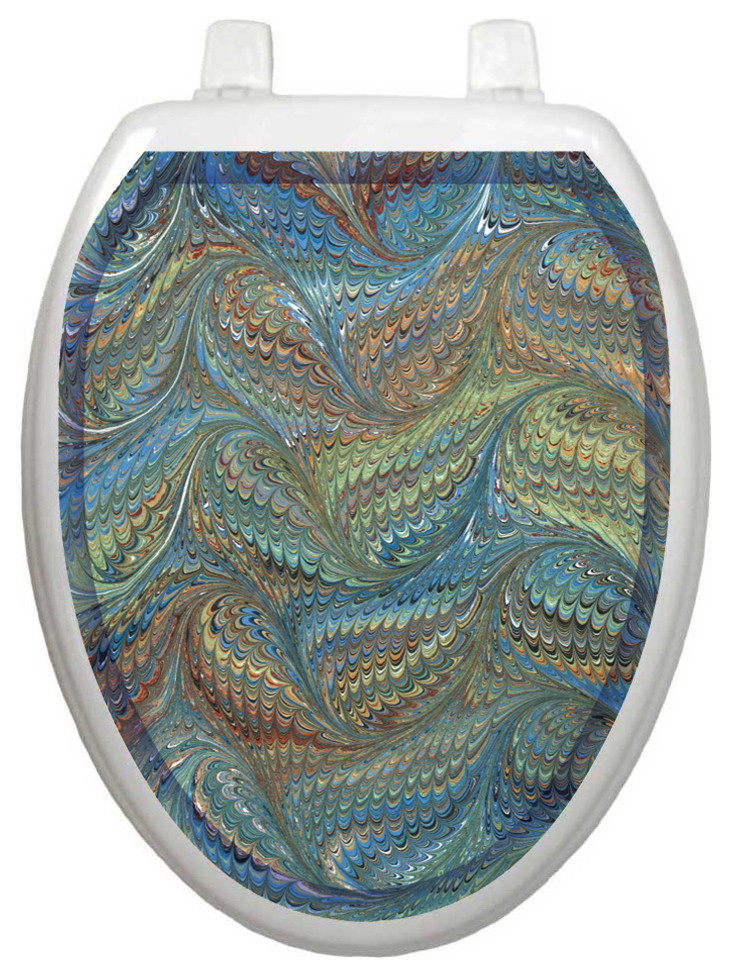 Victorian Feathers Toilet Tattoos Seat Cover, Vinyl Lid Decal, Bathroom